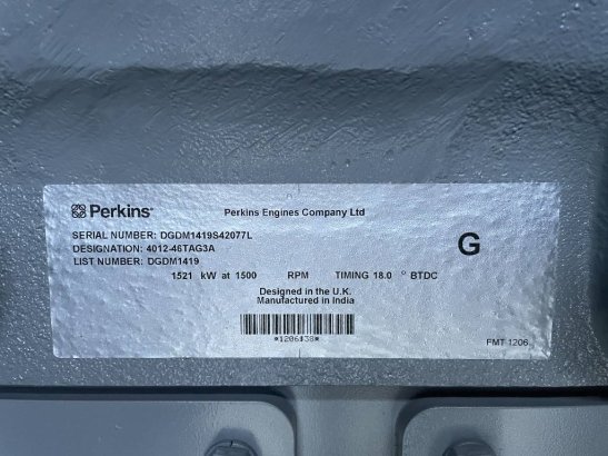 Perkins 4012-46TAG3A - 1.880 kVA Generator - DPX-19824 Perkins 4012-46TAG3A - 1.880 kVA Generator - DPX-19824 2025 1 Gener...