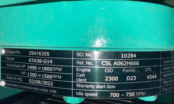 Cummins C1100D5B - 1.100 kVA Open Generator - DPX-18531-O C1100D5B - 1.100 kVA Open Generator - DPX-18531-O 2025 1 Generat...