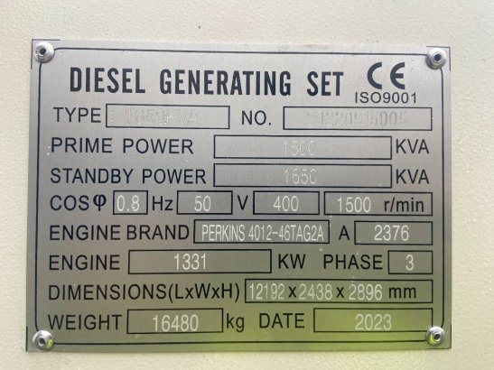 Perkins 4012-46TAG2A - 1.650 kVA Generator - DPX-19823-O Perkins 4012-46TAG2A - 1.650 kVA Generator - DPX-19823-O 2025 1 G...