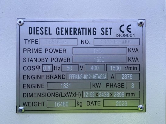 Perkins 4012-46TAG2A - 1.650 kVA Generator - DPX-19823 Perkins 4012-46TAG2A - 1.650 kVA Generator - DPX-19823 2025 1 Gener...