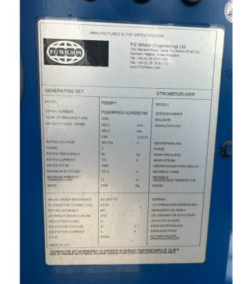 FG Wilson P-500P1 - 500 kVA Used generator - DPX-12680 FG Wilson P-500P1 - 500 kVA Used generator - DPX-12680 2005 2 Gener...