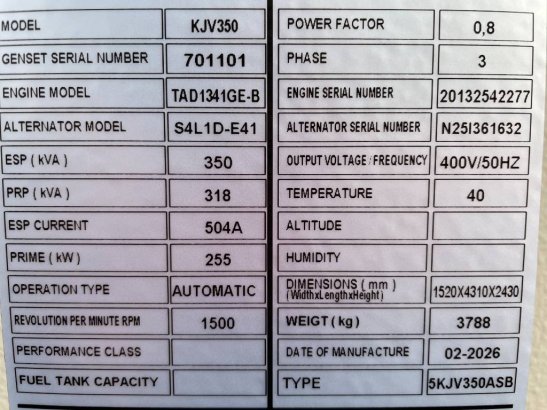 Volvo TAD1341GE - 350 kVA Generator - DPX-18878 TAD1341GE - 350 kVA Generator - DPX-18878 2026 1 Generators image 6