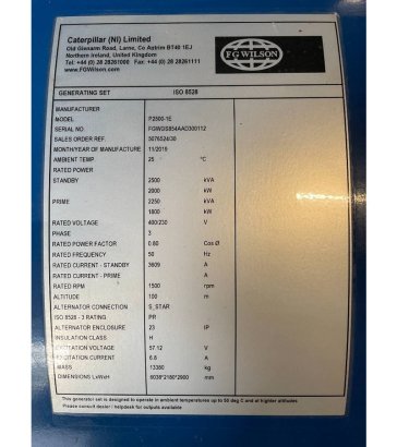 FG Wilson P2500-1E - 2500 kVA Surplus Genset - DPX-25085 FG Wilson P2500-1E - 2500 kVA Surplus Genset - DPX-25085 2019 2 i...