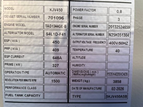 Volvo TAD1344GE - 450 kVA Generator - DPX-18880 TAD1344GE - 450 kVA Generator - DPX-18880 2026 1 Generators image 6