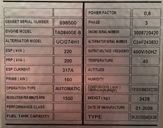 Volvo TAD840GE - 220 kVA Generator - DPX-18875 TAD840GE - 220 kVA Generator - DPX-18875 2026 1 Generators image 6
