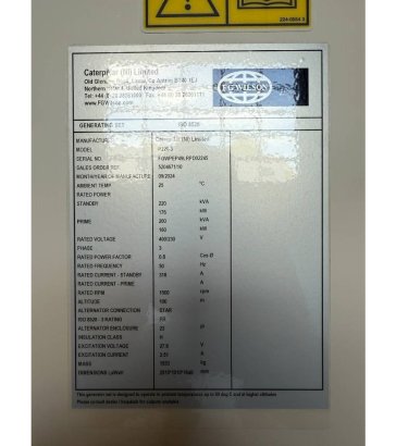 FG Wilson P220-3 - 220 kVA Open Genset - DPX-16012-O FG Wilson P220-3 - 220 kVA Open Genset - DPX-16012-O 2025 1 Generator...