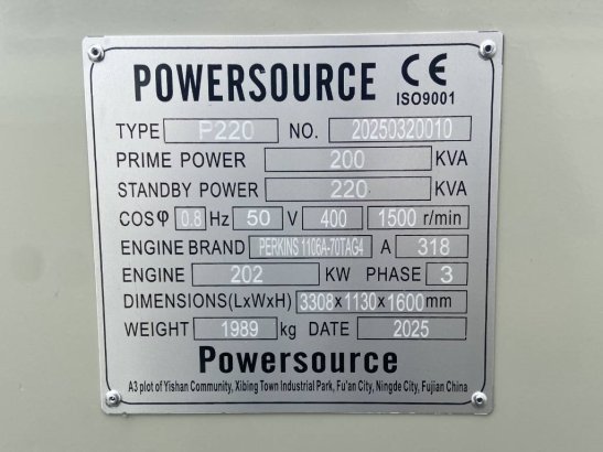 Perkins 1106A-70TAG4 - 220 kVA Generator - DPX-19809 Perkins 1106A-70TAG4 - 220 kVA Generator - DPX-19809 2025 1 Generator...