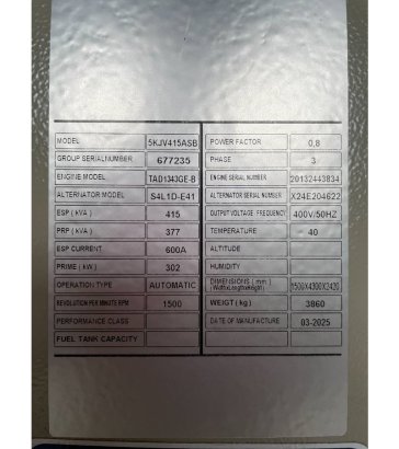 Volvo TAD1343GE-B - 415 kVA Generator - DPX-18879 TAD1343GE-B - 415 kVA Generator - DPX-18879 2025 1 Generators image 21