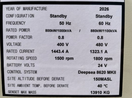 Cummins KTA38-G5 - 1100 kVA Generator 50/60Hz - DPX-18813 KTA38-G5 - 1100 kVA Generator 50/60Hz - DPX-18813 2026 1 Generat...