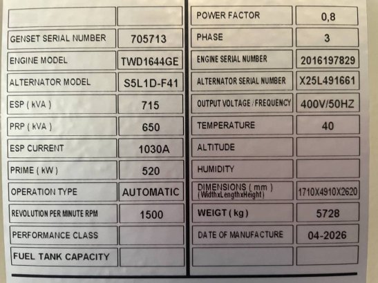 Volvo TWD1644GE - 715 kVA Generator - DPX-18884.1 TWD1644GE - 715 kVA Generator - DPX-18884.1 2026 1 Generators image 32