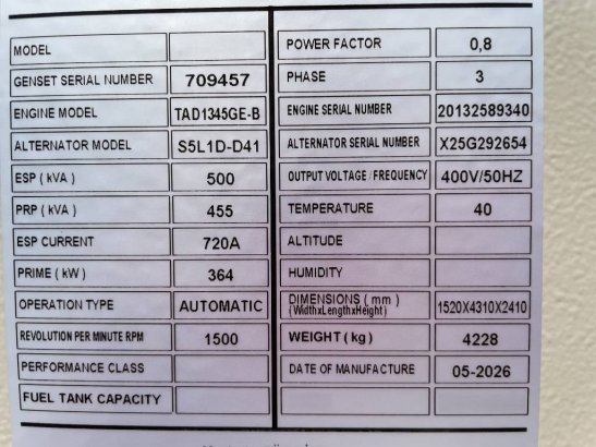 Volvo TAD1345GE - 500 kVA Generator - DPX-18881 TAD1345GE - 500 kVA Generator - DPX-18881 2026 1 Generators image 34