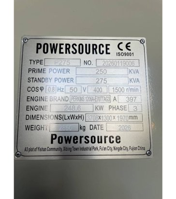 Perkins 1206A-E70TTAG3- 275 kVA Generator - DPX-19810 Perkins 1206A-E70TTAG3- 275 kVA Generator - DPX-19810 2026 1 Generat...
