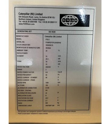 FG Wilson P33-3 - 33 kVA Genset - 125L Tank - DPX-16003-66 FG Wilson P33-3 - 33 kVA Genset - 125L Tank - DPX-16003-66 2024...