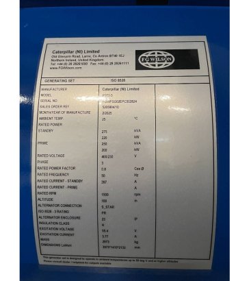FG Wilson P275 - 275 kVA Genset - DPX-16014 FG Wilson P275 - 275 kVA Genset - DPX-16014 2025 1 Generators image 51