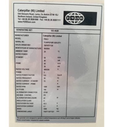 FG Wilson P50-3 - 50 kVA Open Genset - DPX-16004-O FG Wilson P50-3 - 50 kVA Open Genset - DPX-16004-O 2025 1 Generators im...
