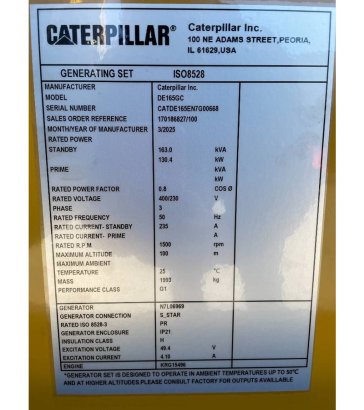 CAT DE165GC - 165 kVA Stand-by Generator - DPX-18210 DE165GC - 165 kVA Stand-by Generator - DPX-18210 2025 1 Generators im...
