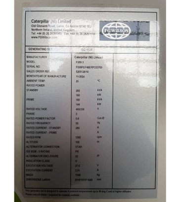 FG Wilson P200-3 - 200 kVA Open Genset - DPX-16011-O FG Wilson P200-3 - 200 kVA Open Genset - DPX-16011-O 2025 1 Generator...