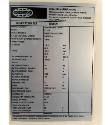FG Wilson P110-3 - 110 kVA Open Genset - DPX-16008-O FG Wilson P110-3 - 110 kVA Open Genset - DPX-16008-O 2026 1 Generator...