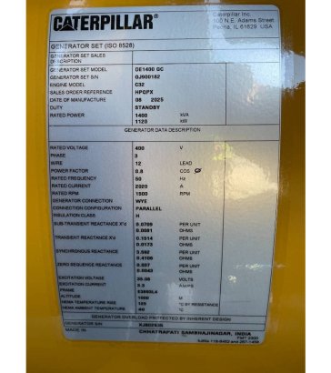 CAT DE1400GC - 1400 kVA Standby Generator - DPX-18227 DE1400GC - 1400 kVA Standby Generator - DPX-18227 2026 1 Generators ...