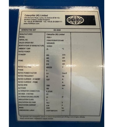 FG Wilson P850-1 - 850 kVA Open Genset - DPX-16024-O FG Wilson P850-1 - 850 kVA Open Genset - DPX-16024-O 2025 1 Generator...