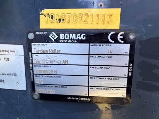 Compactor Bomag BW 174 AP-4i AM Diesel 2017 413 2017 2 image 10