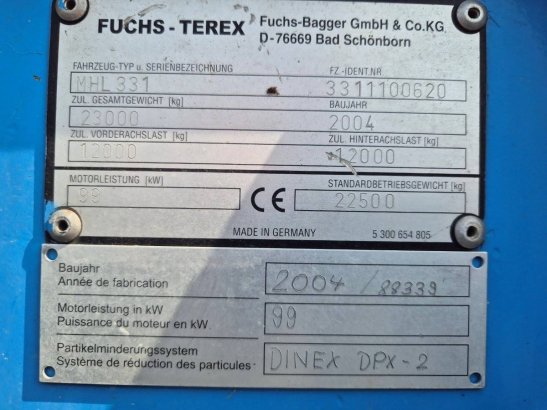 Fuchs-Terex Excavator Fuchs MHL 331 Diesel 99kW 2004 Fuchs MHL331 2004 2 Wheeled Excavators image 11