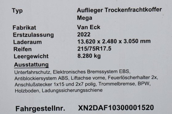 Closed Semi-trailer Van Eck Auflieger Trockenfrachtkoffer Mega 2022 Van Eck Auflieger Trockenfrachtkoffer Mega 2022 2 Box ...