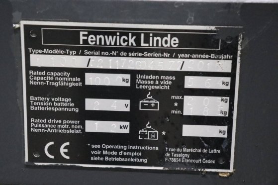 Fenwick-Linde L10B Electric Stacker 1000kg 2.5m 2016 Fenwick-Linde L10B 2016 2 image 26