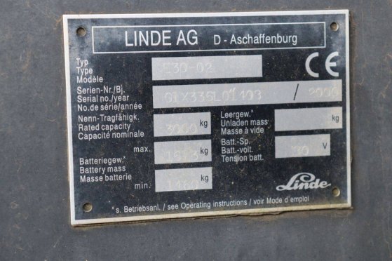 Heftruck Linde E30-02 Elektrisch 3000kg 3.79m 2000 E30-02 2000 2 Forklift image 11