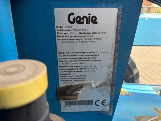 Articulating boom lift Genie Z-45/25 Diesel 227kg 15.9m 2005 Z-45/25 2005 2 image 26