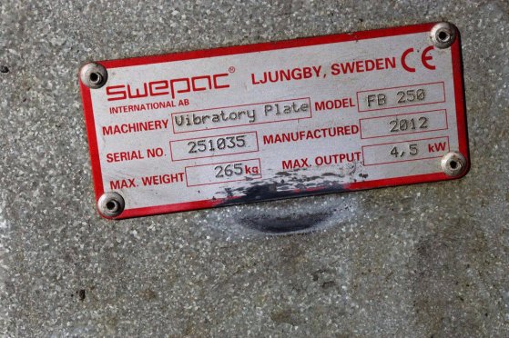 Vibratory Plate Yanmar SWEPAC FB 250 Diesel 2012 SWEPAC FB 250 2012 2 image 26