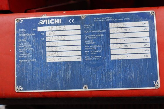 Telescopic aerial work platform Aichi SP18A Diesel 20m 2002 Aichi SP18A 2002 2 image 26
