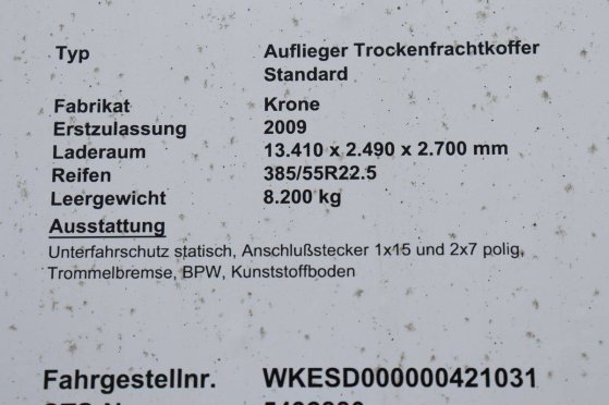 Closed Semi-Trailer Krone SD 39000kg 2009 9357 2009 2 Box semi-trailers image 12