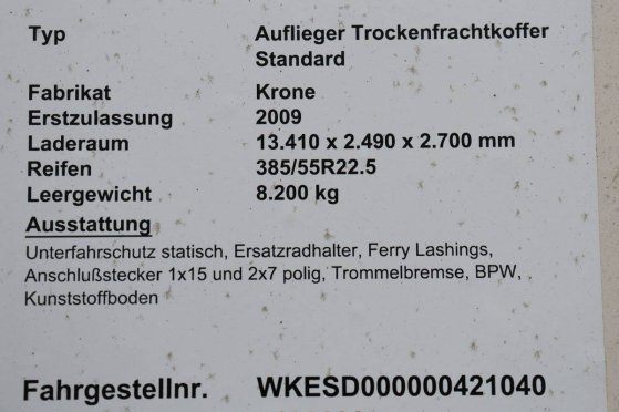 Closed Semi-Trailer Krone SD 39000kg 2009 9357 2009 2 Box semi-trailers image 12