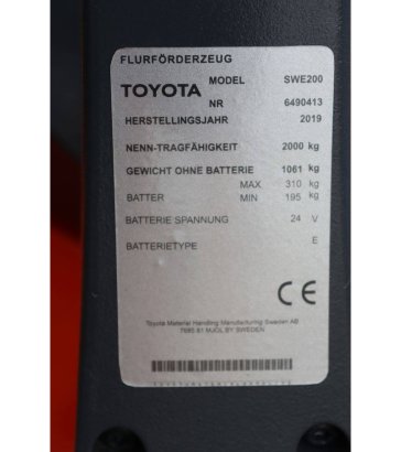 Toyota SWE200 Electric Stacker 2000kg 3.1m 2019 SWE200 2019 2 image 12