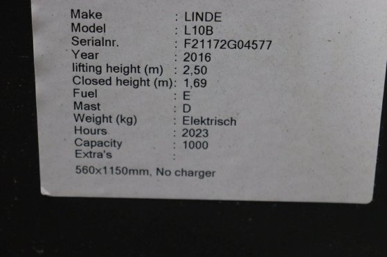 Stapelaar Fenwick-Linde L10B Elektrisch 1000kg 2.5m 2016 Fenwick-Linde L10B 2016 2 image 13