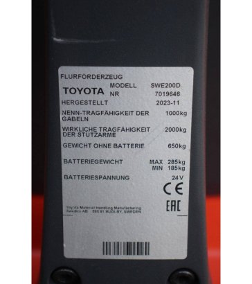 Toyota SWE200D Electric Stacker 2000kg 2.1m 2023 SWE200D 2023 2 image 13
