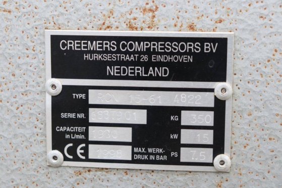 Compressor Creemers RCN 15-61 4822 Electric 15kW 1998 Creemers RCN 15-61 4822 1998 2 Compressors image 13