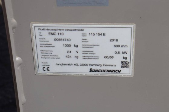 Stacker Jungheinrich EMC 110 Electric 1000kg 2018 EMC 110 2018 2 image 13