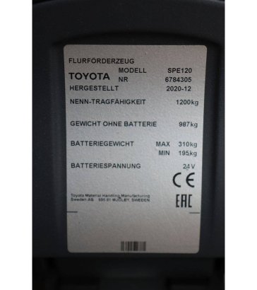 Toyota SPE120 Electric Stacker 1200kg 3.7m 2020 SPE120 2020 2 image 28