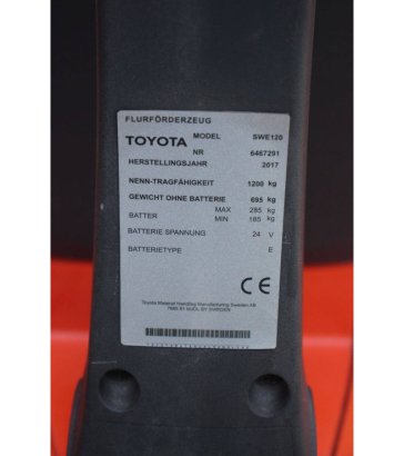 Toyota SWE120 Electric Stacker 1200kg 3.3m 2017 SWE120 2017 2 image 14