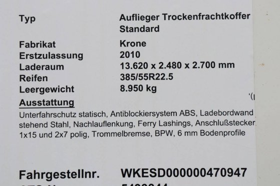 Closed Semi-Trailer Krone SD 41000kg 2010 9357 2010 2 Box semi-trailers image 14