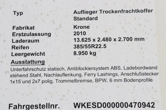 Closed Semi-Trailer Krone SD 41000kg 2010 9357 2010 2 Box semi-trailers image 14