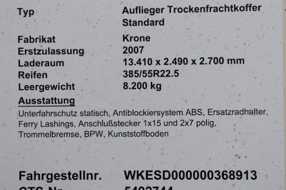 Closed Semi-Trailer Krone SD 39000kg 2007 9357 2007 2 image 14