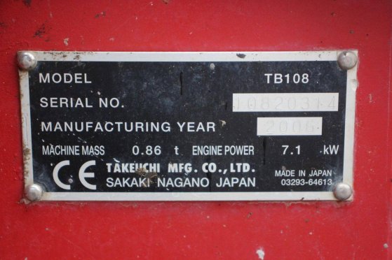 Mini excavator Takeuchi TB108 Diesel 2006 TB108 2006 2 image 14