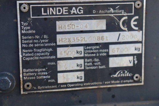 Linde H45D-04 Diesel Forklift 4500kg 4.35m 2000 H45D-04 2000 2 Forklift image 14