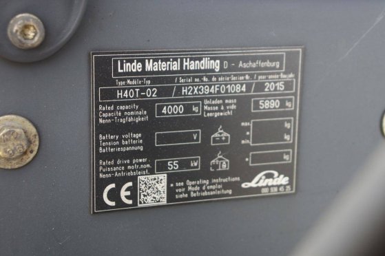 Linde H40T-02 LPG Forklift 4000kg 2015 H40T-02 2015 2 Forklift image 14