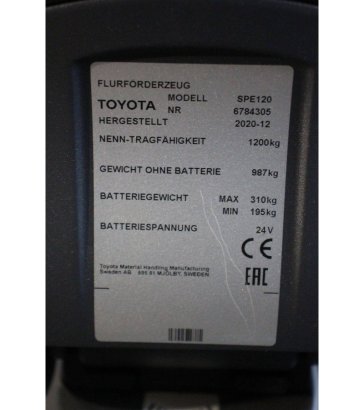 Toyota SPE120 Electric Stacker 1200kg 3.7m 2020 SPE120 2020 2 image 15
