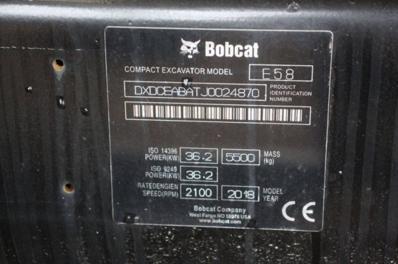 Crawler excavator Bobcat E58 Diesel 2018 E58 2018 2 Crawler Excavators image 15