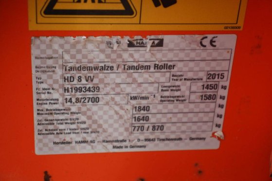 Vibratory roller Hamm HD 8 VV Diesel 15kW 2015 HD 8 VV 2015 2 image 15